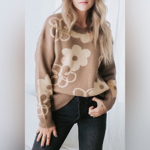 Flower Round Neck Dropped Shoulder Sweater 10010037124 - Picture 1 of 3